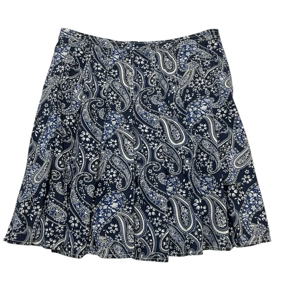 Vintage Tommy Hilfiger Skirt Womens 12 Blue Paisley Bandana Pleated‎ Western